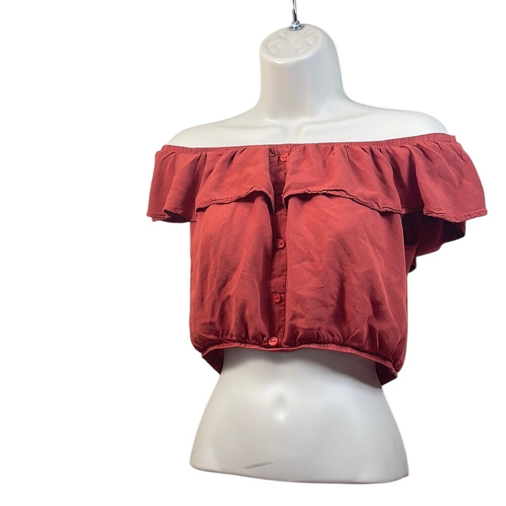 Love J Off Shoulder Ruffle Cropped Blouse Top Womens‎ Size L